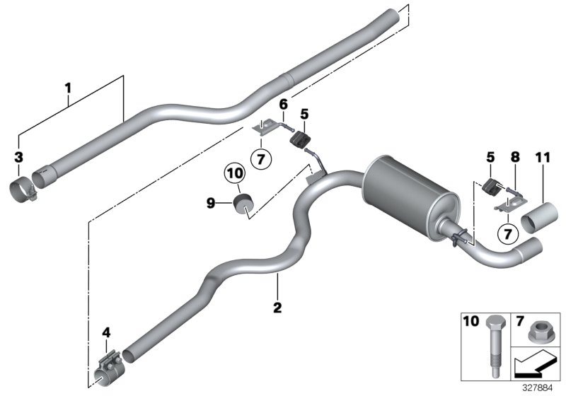 Diagram Exhaust system, rear for your 2016 BMW 328d   