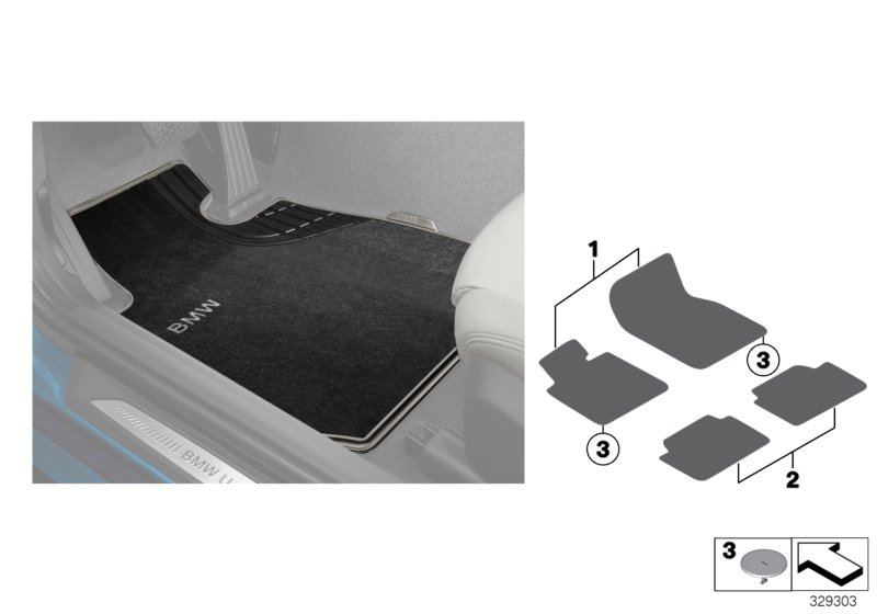 Diagram Floor mats, Textile Lines for your BMW 440iX  