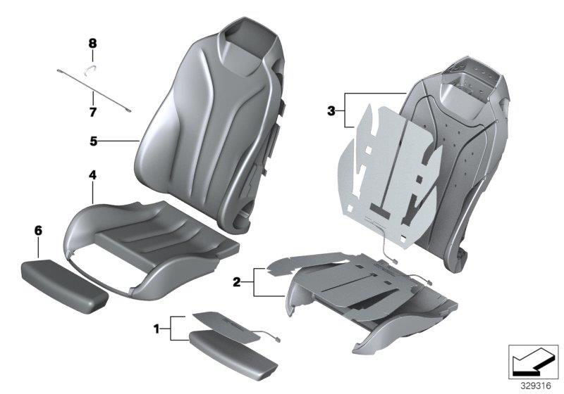 Diagram Seat, front, uphlstry, cover, Sport seat for your 2008 BMW M3   