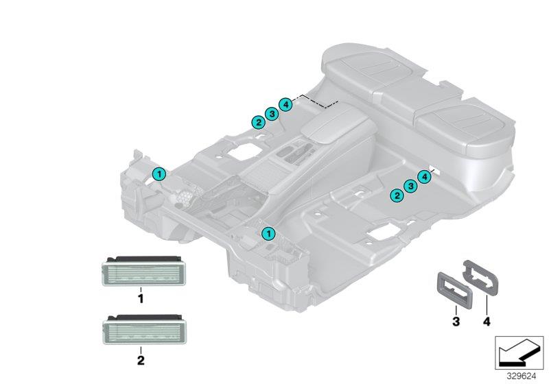 Diagram Interior lamps, footwell for your 1995 BMW 320i   