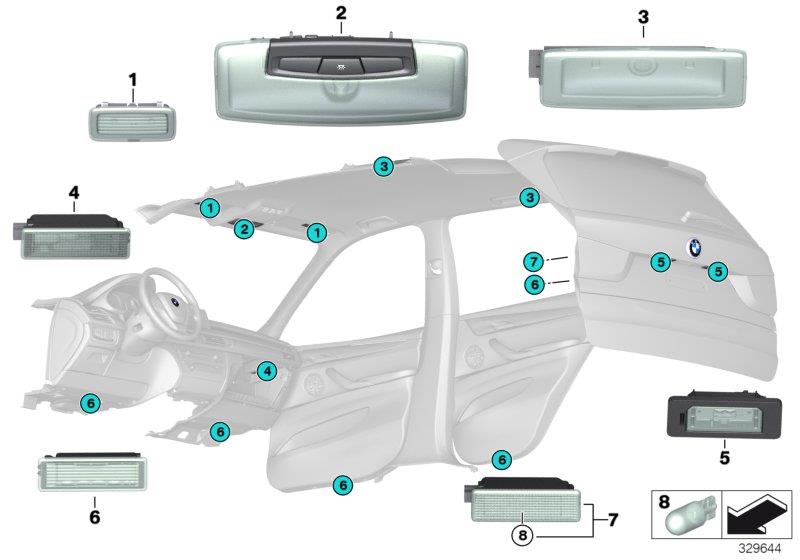 Diagram Interior lights, ceiling/tailgate for your BMW X5  