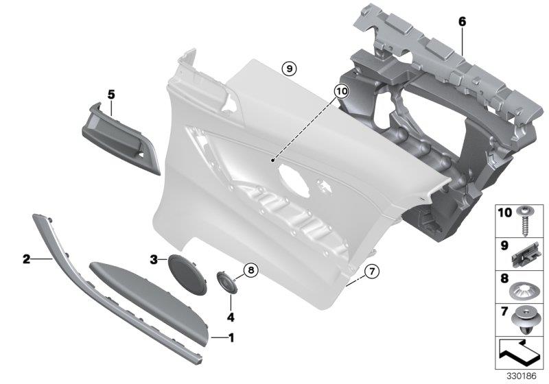 Diagram Mounting parts, side trim, rear for your 2008 BMW M6   