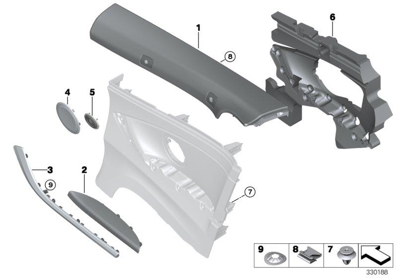 Diagram Mounting parts, side trim, rear for your 2009 BMW M6   