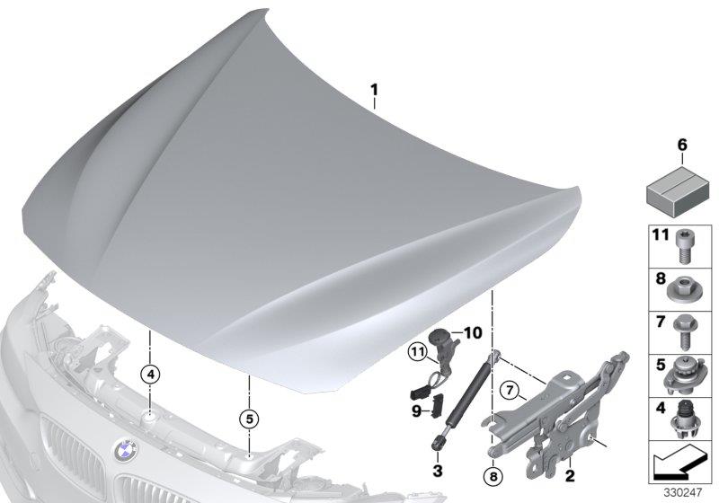Diagram ENGINE HOOD/MOUNTING PARTS for your 2021 BMW Alpina B7   