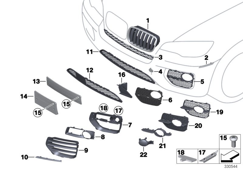 Diagram FRONT BUMPER MOUNTING PARTS for your BMW