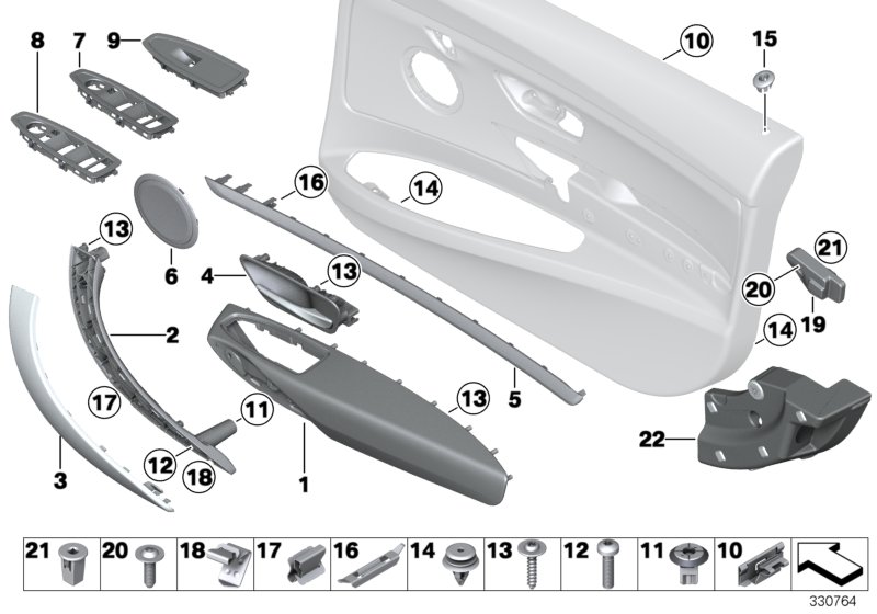 Diagram Surface-mounted parts, door panel, front for your BMW M550iX  