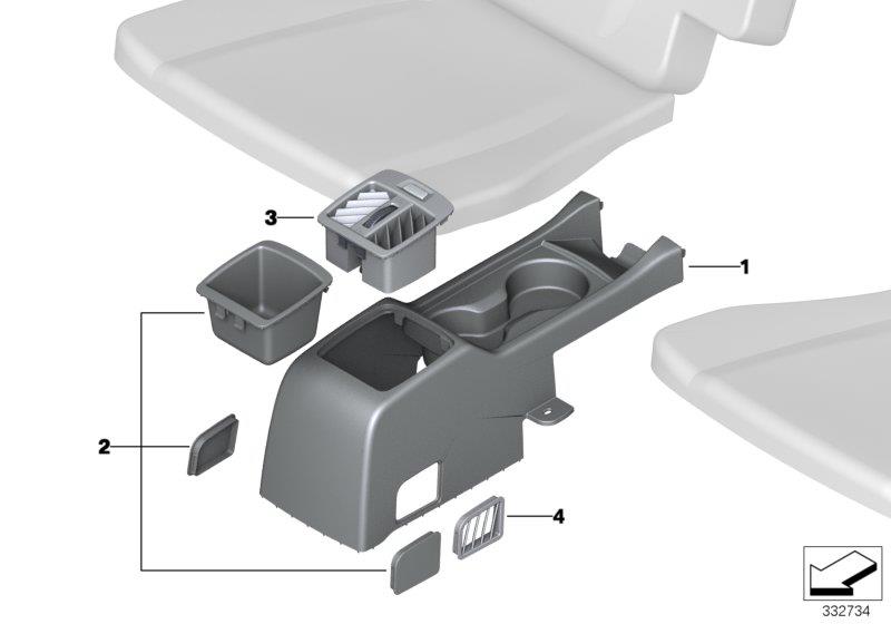 Diagram Seat, rear, center console, 3rd row for your BMW M6  