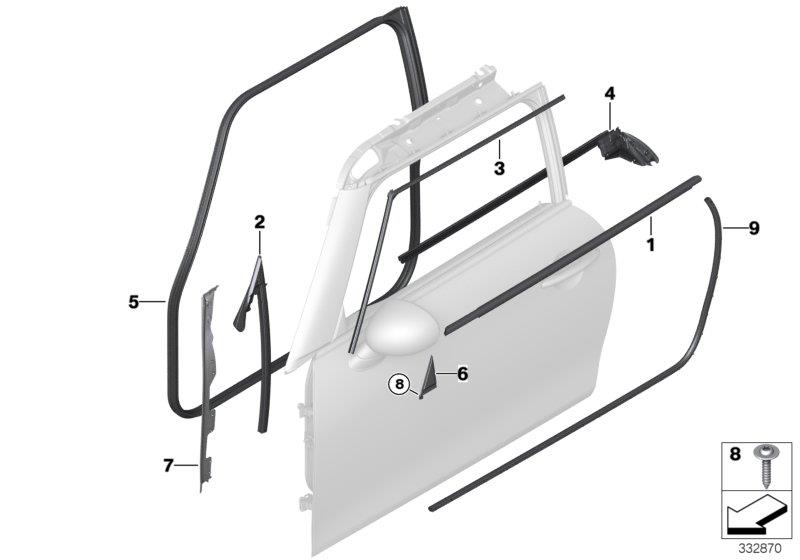 Diagram Trim and seals for door, front for your MINI