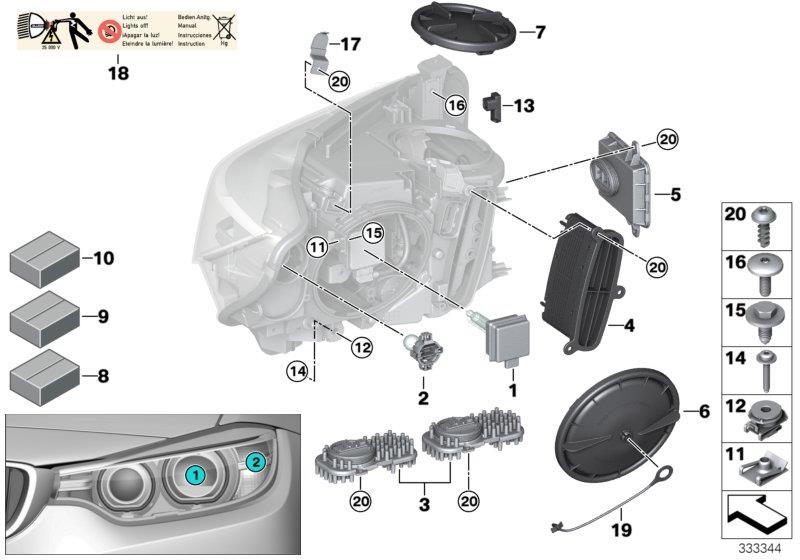 Diagram Single parts, xenon headlight for your BMW 430iX  