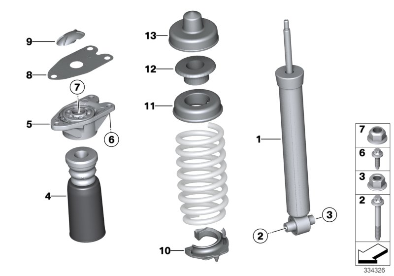 Diagram SINGLE COMPONENTS FOR REAR SPRING STRUT for your BMW
