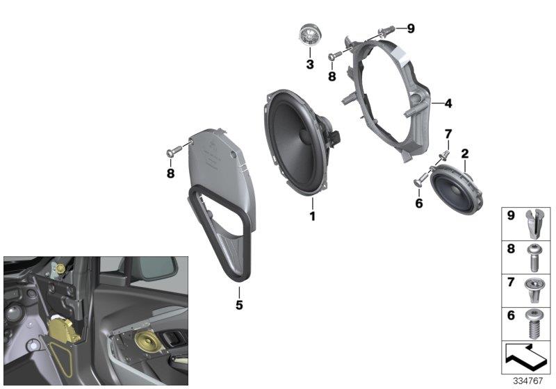 Le diagramme Pièces détachées haut-parleur avant pour votre BMW