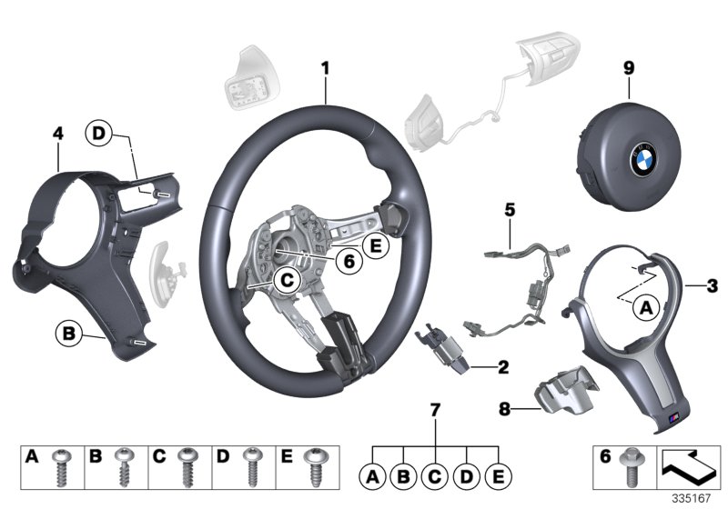 Diagram M sports steer.-wheel, airbag, leather for your 2020 BMW 530eX   
