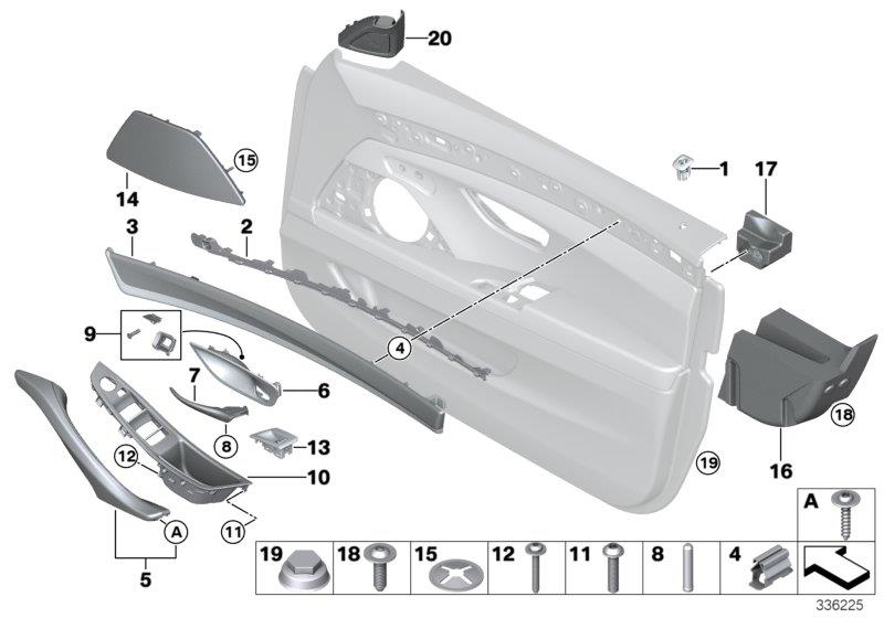 Le diagramme Eléments garniture porte avant pour votre BMW