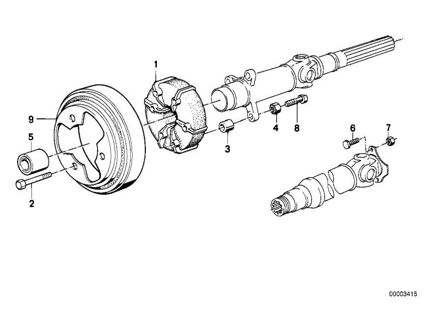 Diagram DRIVE SHAFT ATTACH.PARTS CENTER BEARING for your BMW