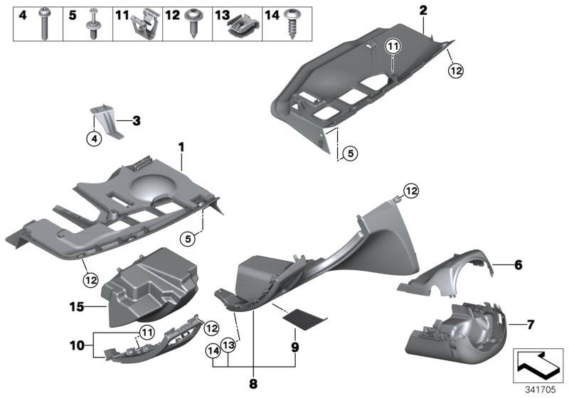 Diagram Mounting parts, I-panel, bottom for your 2016 BMW 528i   