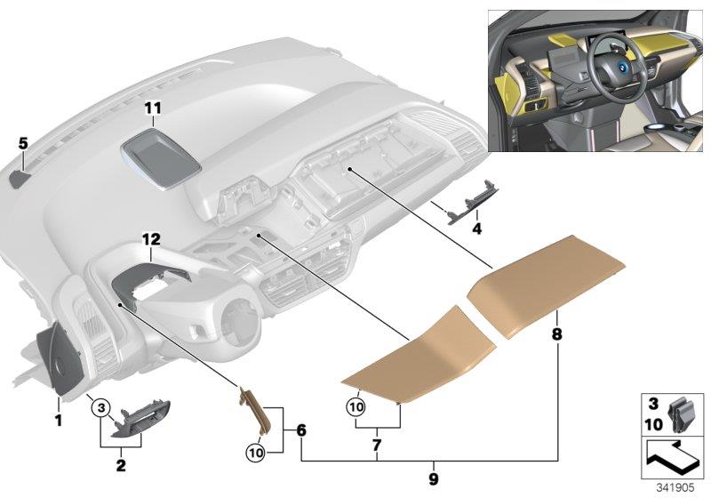 Diagram Mounting parts, I-panel, top for your BMW