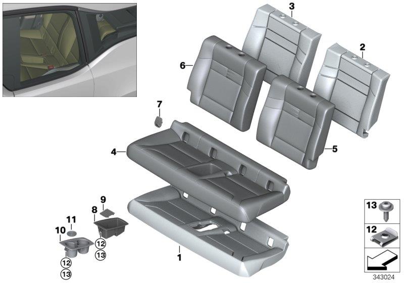 Diagram Seat rear, upholstery & cover base seat for your BMW i3  94Ah Rex