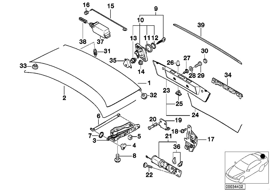 Diagram Single components for trunk lid for your BMW