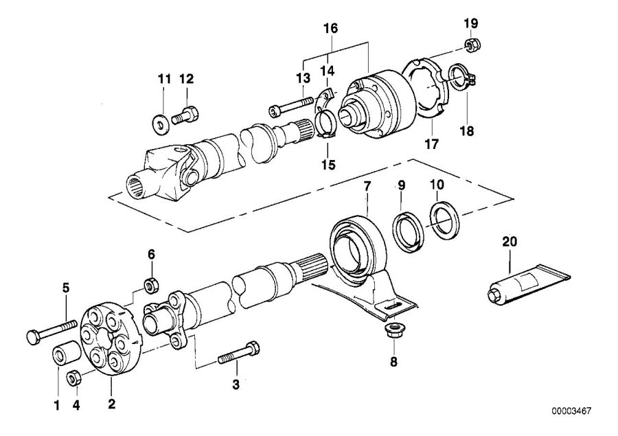 Diagram DRIVE SHAFT-CEN.BEARING-CONST.VEL.JOINT for your 1995 BMW