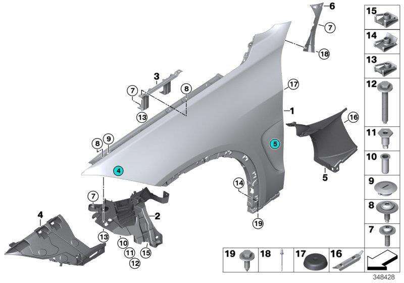 Diagram Front side panel/Mounting parts for your 2016 BMW X5   