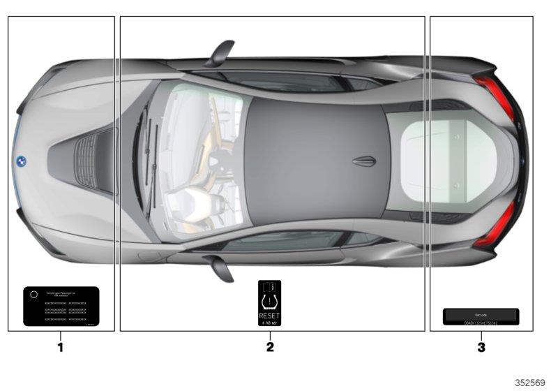 Diagram Various notice stickers for your BMW i8  