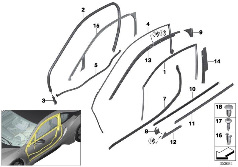 Diagram Trim and seals for door, front for your 2007 BMW M6   