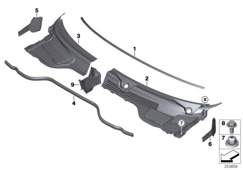 Diagram Trim, windshield cowl, outer for your MINI Hardtop  