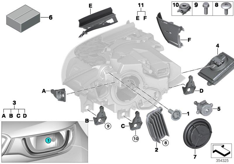 Diagram Individual parts for headlamp, halogen for your BMW