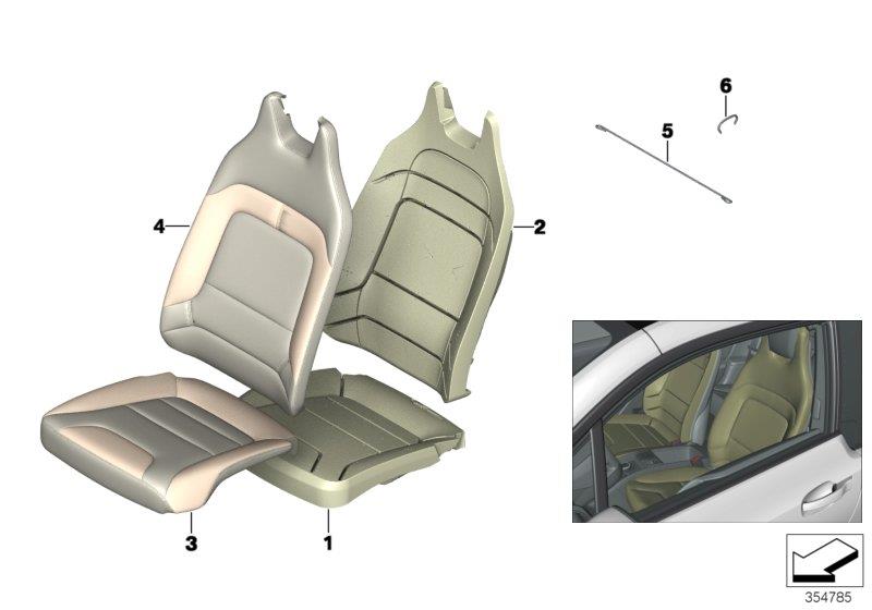 Diagram Seat, front, upholstery and cover for your BMW i3  94Ah Rex