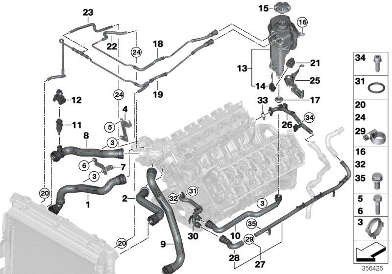 Diagram Cooling water hoses for your 2009 BMW M5   