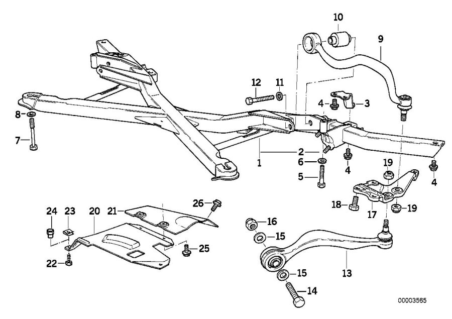 Le diagramme Cadre aux. avant / bras de suspension pour votre BMW