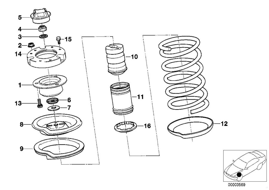 Diagram Guide SUPPORT/SPRING PAD/ATTACHING parts for your BMW