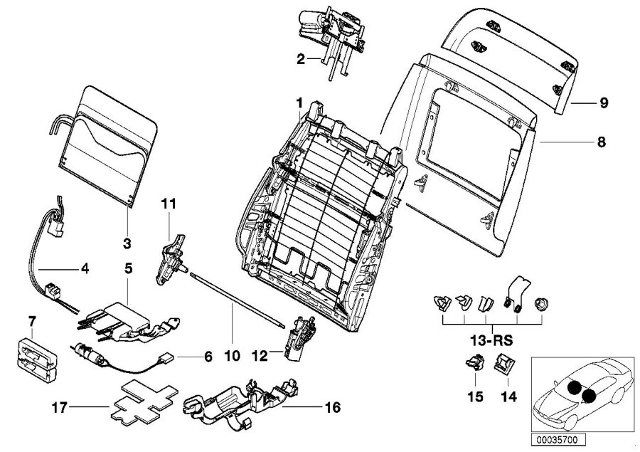 Diagram FRONT SEAT BACKREST FRAME/REAR PANEL for your 2012 BMW X3   