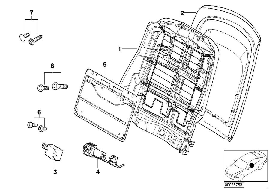 Diagram FRONT SEAT BACKREST FRAME/REAR PANEL for your 2008 BMW 328xi   