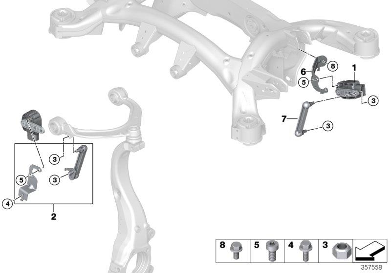 Diagram Ride-height sensor/mounted parts for your 2004 BMW 320i   