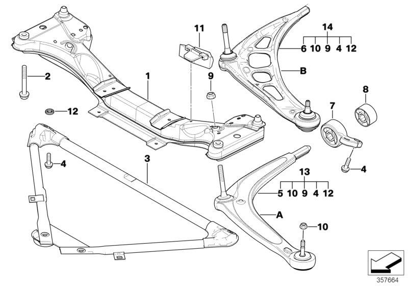 Le diagramme Cadre aux. avant / bras de suspension pour votre BMW