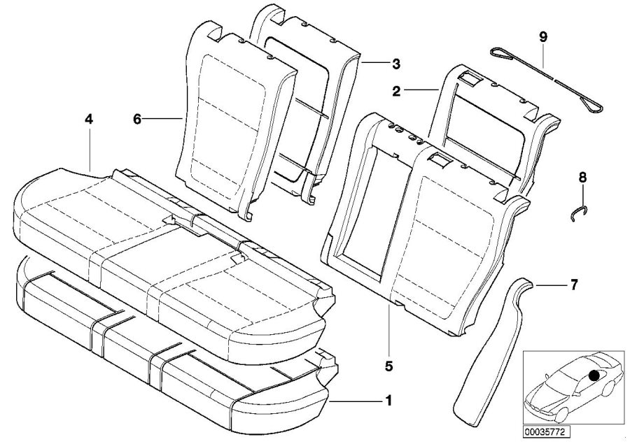 Diagram Seat, rear, uphlstry/cover, load-through for your 2007 BMW M6   