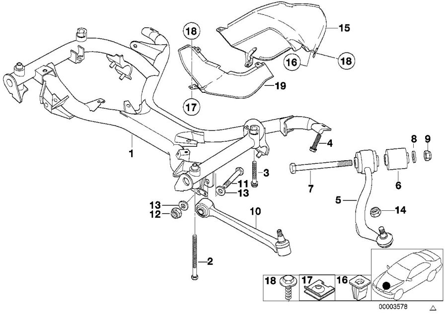 Diagram Front axle SUPPORT/WISHBONE for your BMW