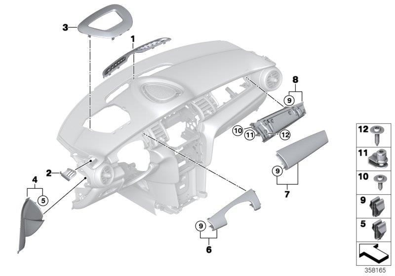 Diagram Mounting parts, I-panel, top for your MINI