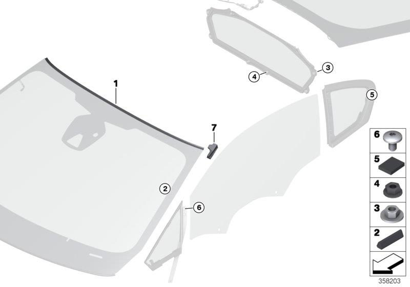 Le diagramme Pièces accolées vitrage pour votre BMW