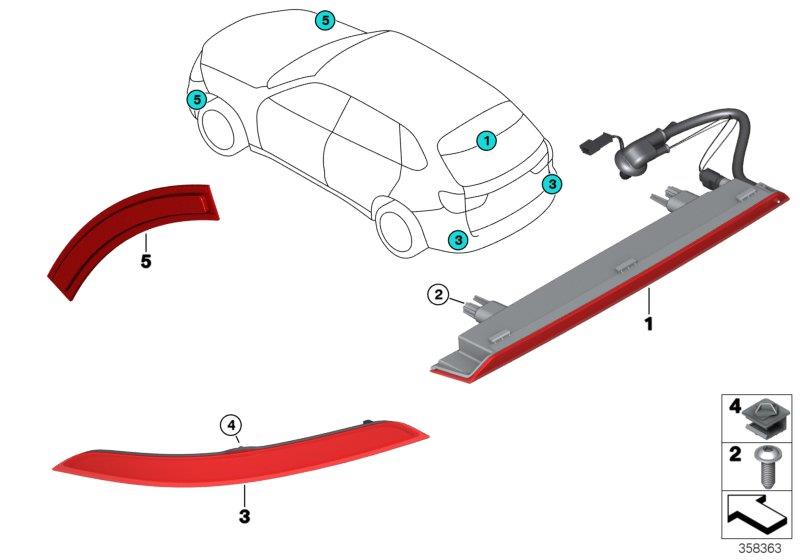 Diagram Cntr. high-mount stop light / reflector for your 2001 BMW X5   