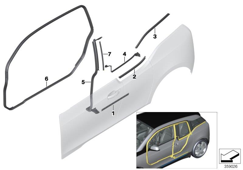 Diagram Trim and seals for door, rear for your 1983 BMW 320i   