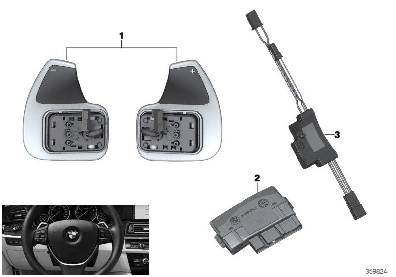 Diagram Steering wheel module and shift paddles for your 2020 BMW 330i   