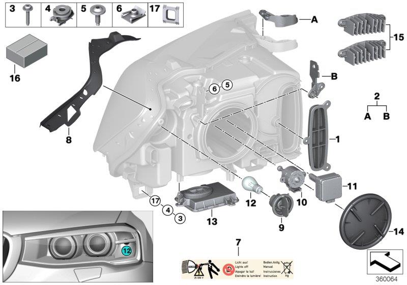 Diagram Separate components headlight xenon/AHL for your 2016 BMW 650iX   