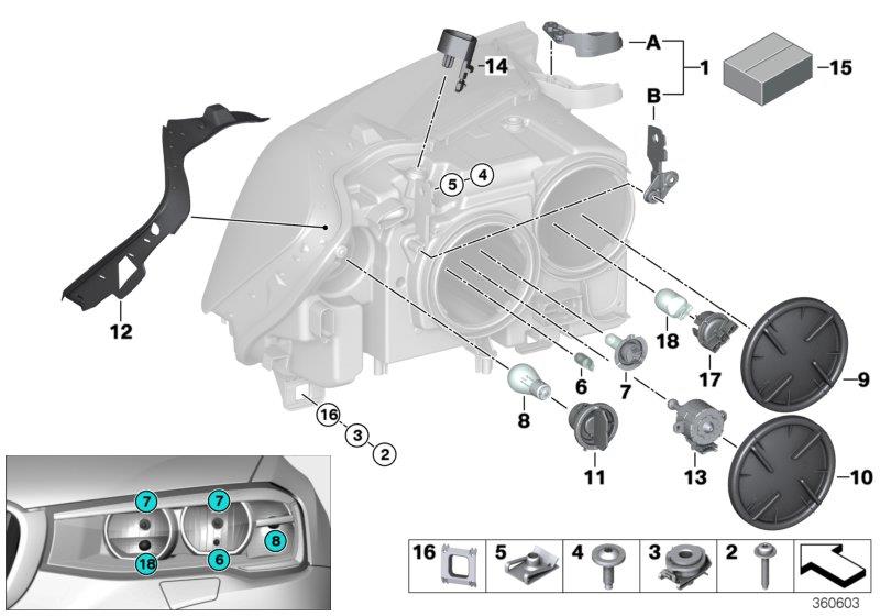 Diagram Individual parts for headlamp, halogen for your BMW X4  