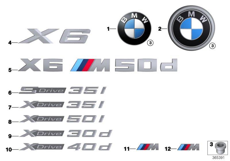 Diagram Emblems / letterings for your BMW 440iX  