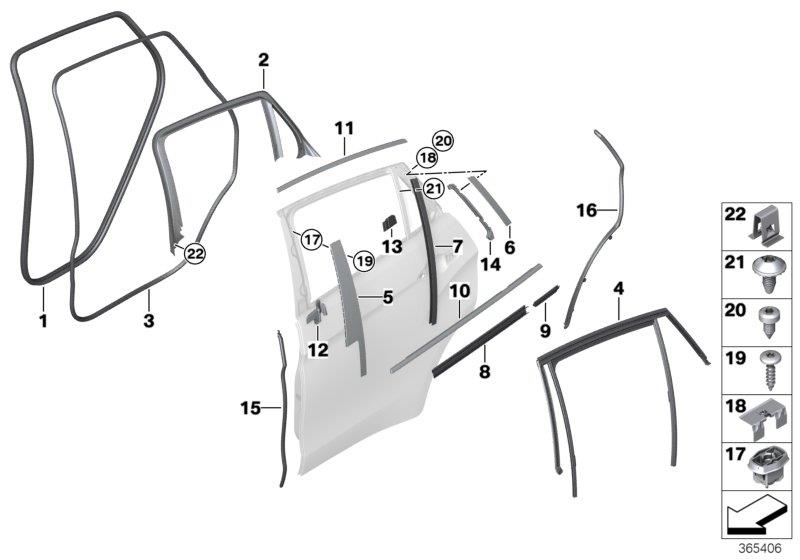 Diagram Trim and seals for door, rear for your BMW M6  