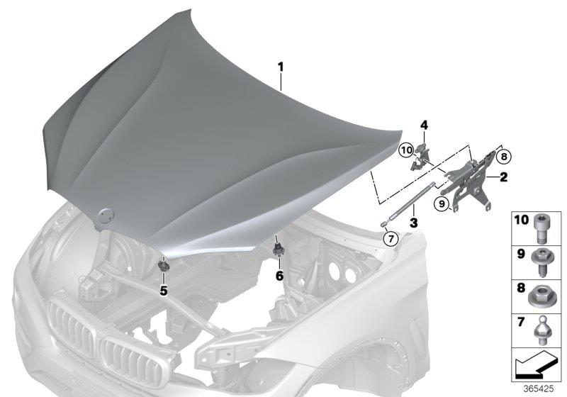 Diagram ENGINE HOOD/MOUNTING PARTS for your 2018 BMW 430iX   