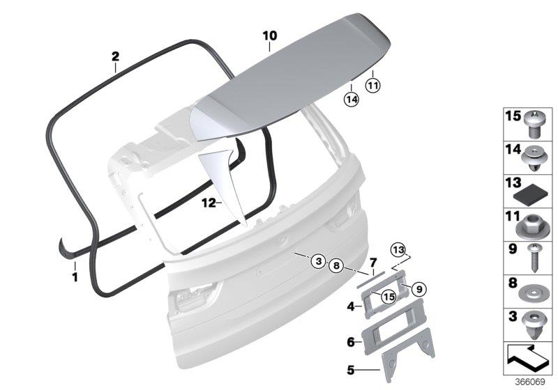 Diagram Mounting parts, trunk lid for your 2016 BMW X5   