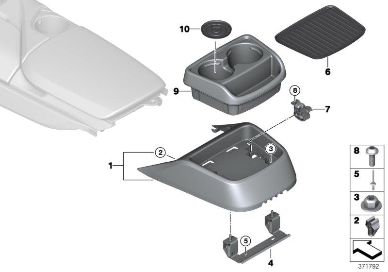 Diagram Mounting parts, center console, rear for your 2005 BMW M3   